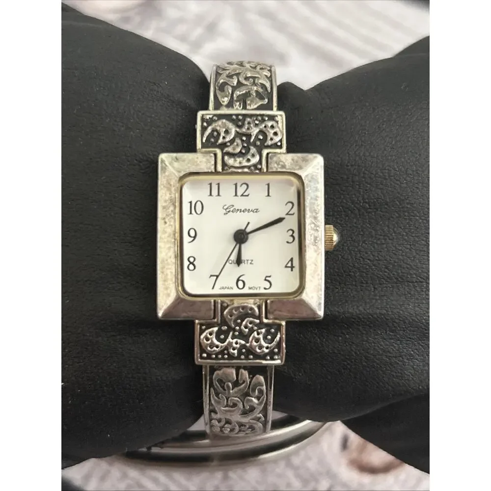 Geneva Silver Tone Women’s Quartz Cuff Watch